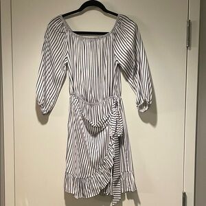 Aqua Black and White Striped Long Sleeve Dress